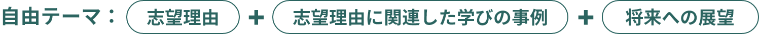 自由テーマ：志望理由＋志望理由に関連した学びの事例＋将来への展望