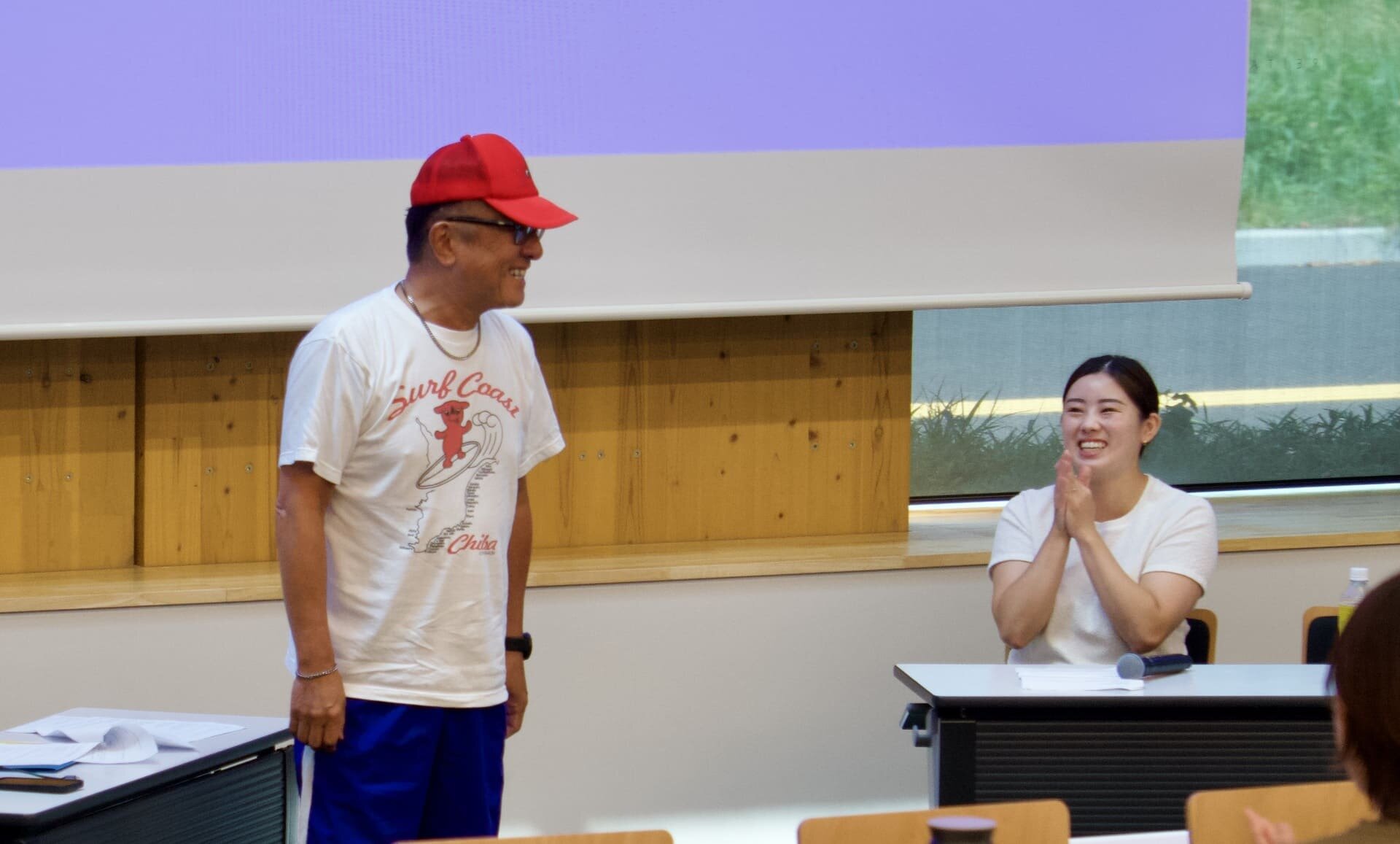 千葉県空手道連盟理事長：天野雅司先生、多忙により欠席のチーバくんに扮して会場を盛り上げた.jpg
